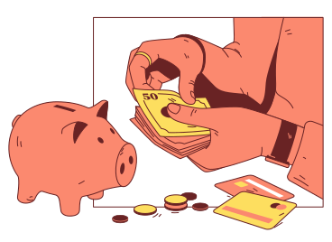 Piggy bank and hand counting money PNG, SVG
