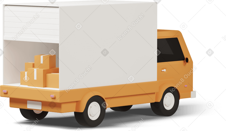 3D delivery truck back side view Illustration in PNG, SVG
