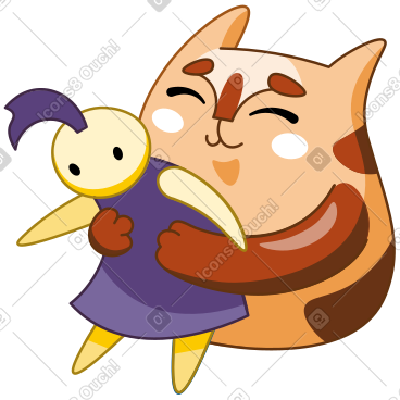 猫抱着布娃娃 PNG, SVG