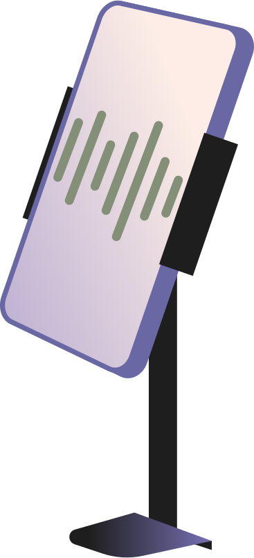 Smartphone sur un support de bureau avec enregistrement audio sur l'écran PNG, SVG