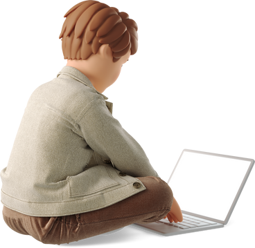 boy typing on laptop PNG, SVG