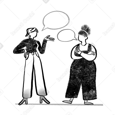 Black and white two women talking Illustration in PNG, SVG
