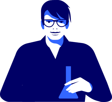 scientist with glasses and a flask in his hand PNG, SVG