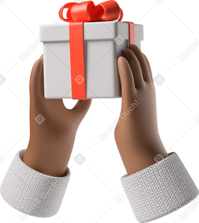 3D Brown skin hands holding a gift box PNG, SVG