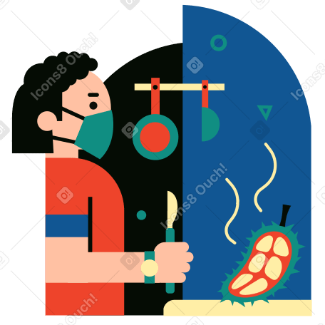 Man in mask cutting durian PNG, SVG