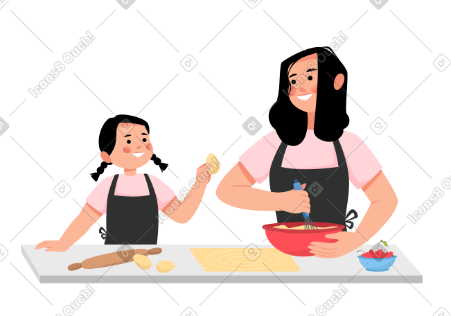 妈妈和女儿一起做饭 PNG, SVG