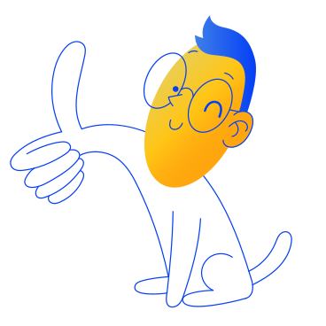 Illustrazione animata Personaggio che mostra i pollici in su e sorridente in GIF, Lottie (JSON), AE