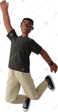 3D joyful young black man jumping Illustration in PNG, SVG