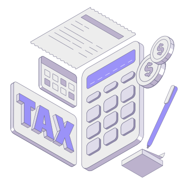 コイン、カレンダー、計算機のテキストで税金をレタリングする PNG、SVG