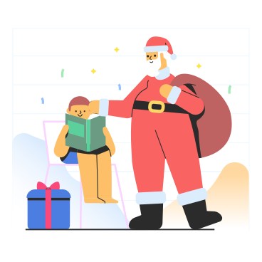 Санта и мальчик с подарками в PNG, SVG