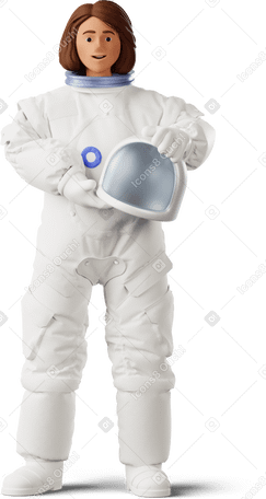 3D female astronaut standing and holding helment в PNG, SVG