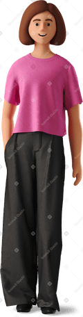 3D young woman in pink shirt standing Illustration in PNG, SVG