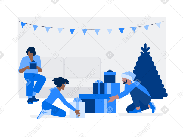 Family preparing presents for christmas PNG, SVG