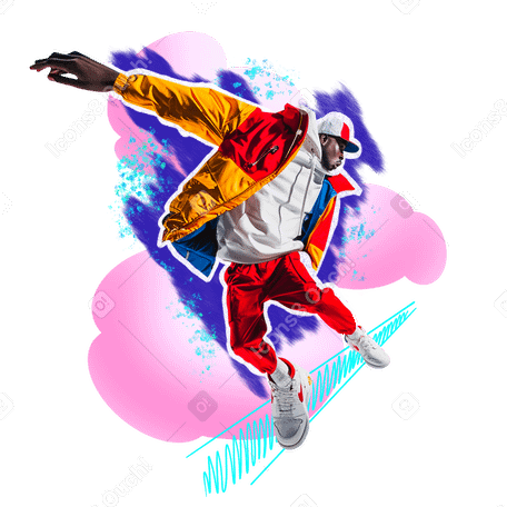 Collage digitale di un giovane uomo in streetwear urbano colorato PNG, SVG