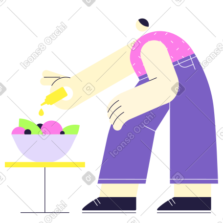 男子往蔬菜沙拉里加油 PNG, SVG