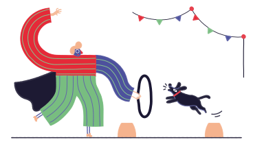 Circus performance with dog jumping through hoop PNG, SVG