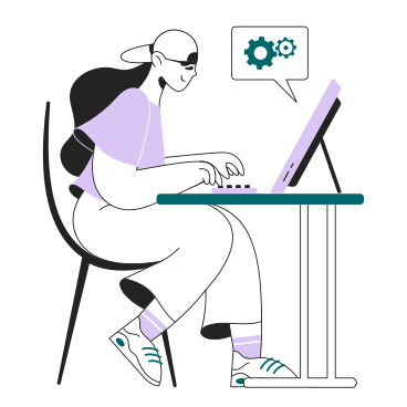 Girl updates the system settings of the computer PNG, SVG