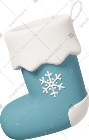 3D 带雪湖装饰的蓝色袜子 PNG, SVG