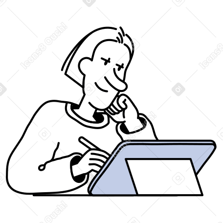 Young man working on a tablet PNG, SVG