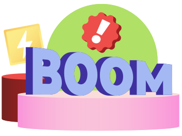 Lettering Boom! with exclamation mark and energy button text PNG, SVG