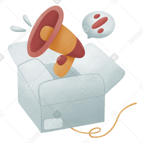 Megaphone flies out of the box and reports discounts Illustration in PNG, SVG