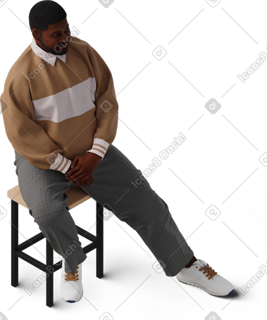 3D isometric view of young man sitting on stool PNG, SVG