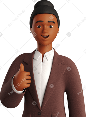 3D black businesswoman in brown suit showing thumbs up Illustration in PNG, SVG