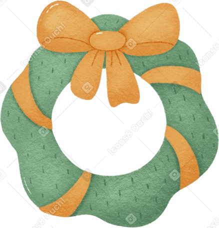 green christmas wreath with yellow ribbon and big yellow bow PNG, SVG