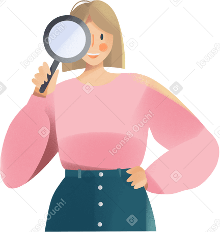 young woman with magnifying glass Illustration in PNG, SVG