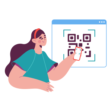Woman scans a QR code with her phone PNG, SVG