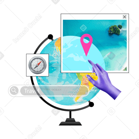 Travel destination, hand pointing to a globe PNG, SVG