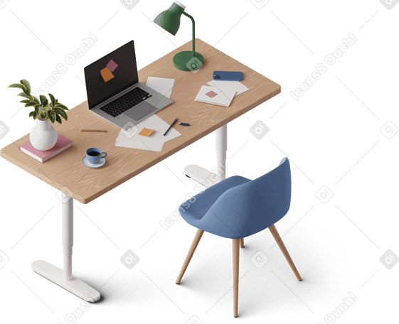 3D isometric view of office desk PNG, SVG