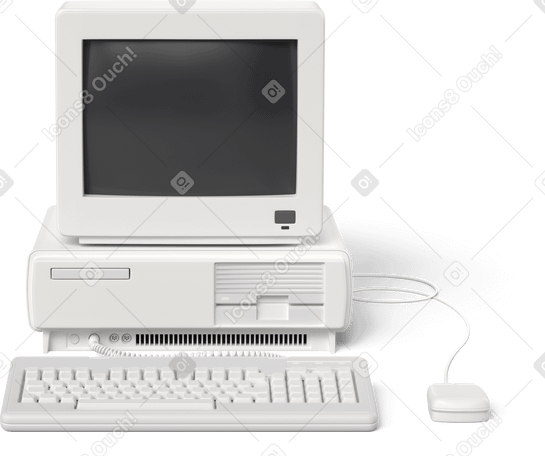 3D old pc front view Illustration in PNG, SVG