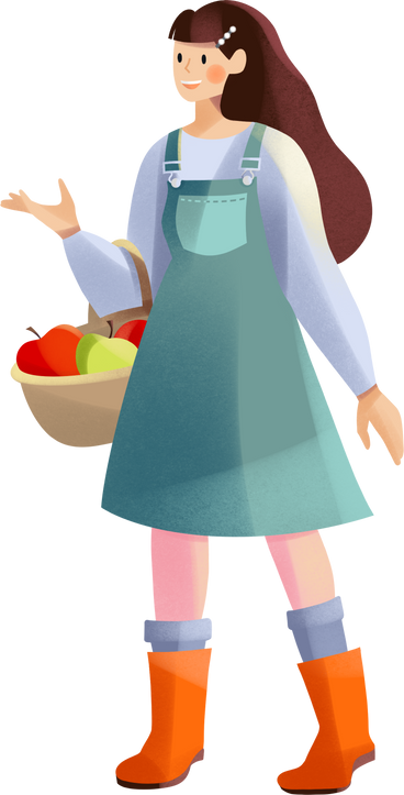 young woman holding a basket of apples PNG、SVG