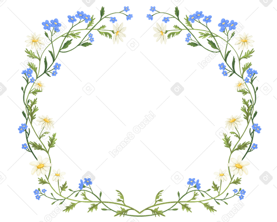 ヒナギクとワスレナグサの丸い花輪 PNG、SVG