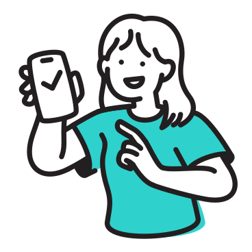 Woman shows a phone with checkmark PNG, SVG