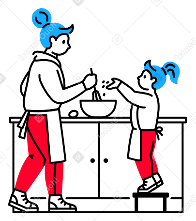 Mother and daughter cooking together Illustration in PNG, SVG