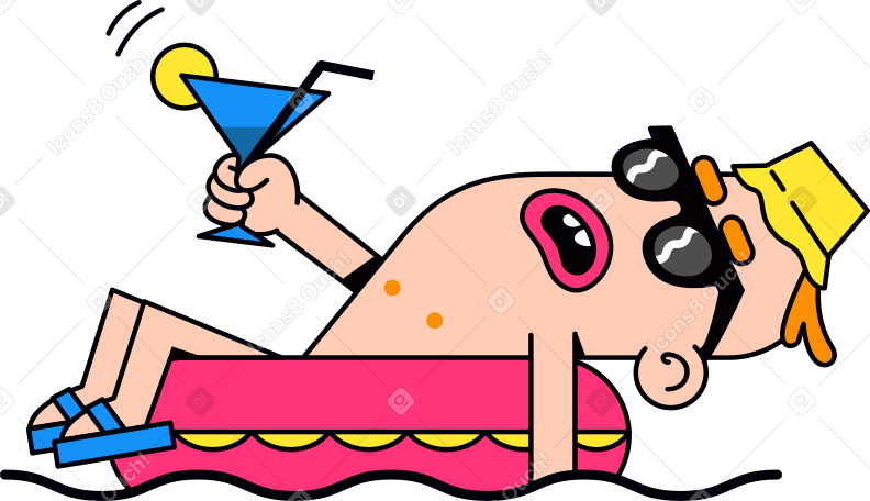 relaxing character on a bagel with a cocktail in his hands Illustration in PNG, SVG