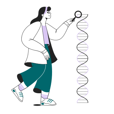 Wissenschaftlerin studiert dna-helix-molekül PNG, SVG