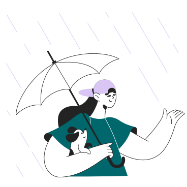 Woman under umbrella with a dog PNG, SVG