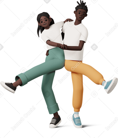 3D boy and girl dancing Illustration in PNG, SVG