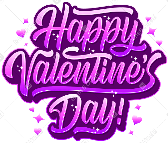 lettering happy valentines day! with hearts and stars Illustration in PNG, SVG