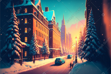 3D christmas city street background PNG, SVG