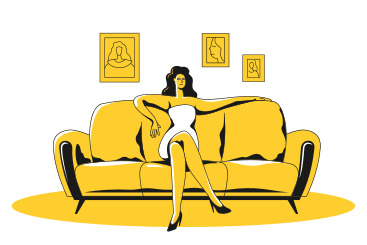 Woman sitting on sofa and waiting PNG, SVG
