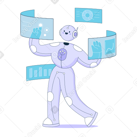 AI assistant interacting with holographic screens PNG, SVG