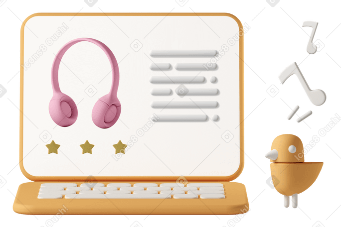 3D laptop screen showing online shop page for pink headphones Illustration in PNG, SVG