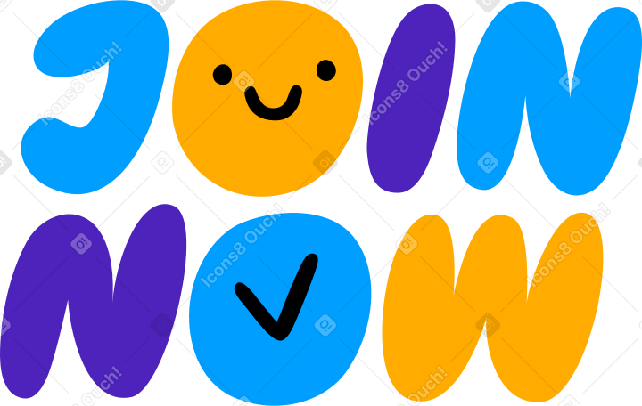 Lettering sticker puffy multicolor join now Illustration in PNG, SVG