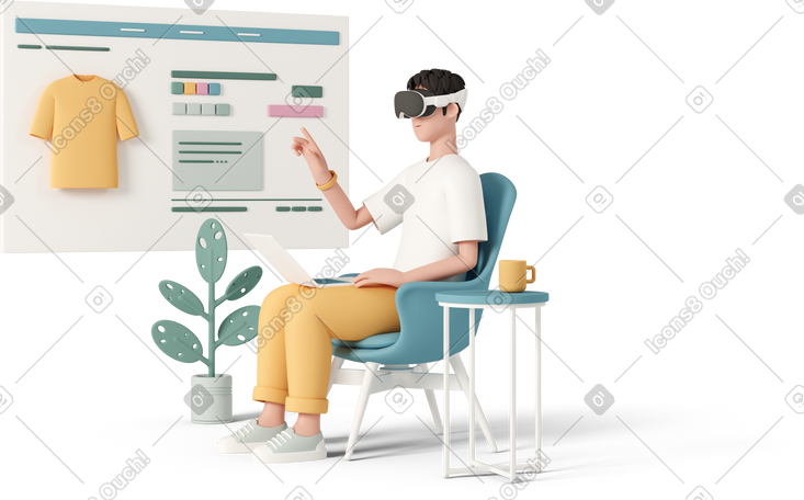 3D man shopping in virtual reality glasses PNG, SVG