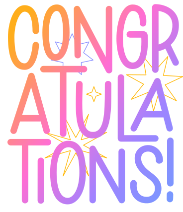 lettering congratulations gradient with stars text PNG, SVG