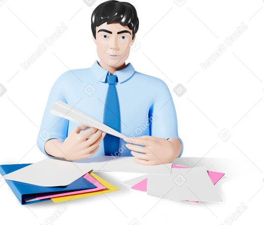 3D business man with paper plane PNG, SVG